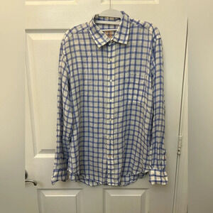 ! LIKE NEW J. McLaughlin Men’s Linen Button Down Blue Gingham Plaid size M…